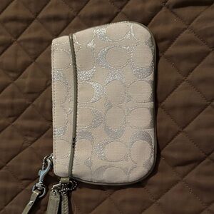 Coach Silver Signature Wristlet Phone Pouch